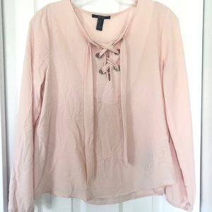 Forever 21 Pink Lace Up Shirt